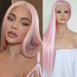 Hair Wigs Bubble Pink Long Straight Synthetic Wig Silky Natural Long Hair Glueless Fiber Wigs for Women Girls Makeup Party Use 240306