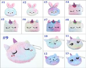 13 färger Kid Rabbit Plush Coin Purse Student Girl Change Purse Cartoon Cat Unicorn Unisex Outdoor Cosmetic Bags2338348