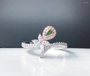 クラスターリング0.152ctグリーンダイヤモンドソリッド18kゴールドメスのダイヤモンドウェディングエンゲージメント女性のための素晴らしいプレゼント