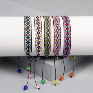 Link pulseiras vintage bohemia artesanal tecido pulseira para mulheres masculino colorido trançado fio de algodão geométrico ajustável jóias presentes