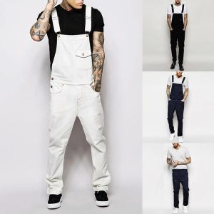 Overalls 2022 Fashion Men's Ripped Jeans Jumpsuits Ankle Length Letter Printing Distressed Denim Bib Overalls For Men Suspender Pants