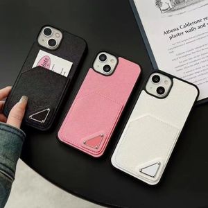 Capas de telefone de couro de luxo baratas Designer triângulo para iPhone 15 14 13 12 11 Pro Max 14 Plus Homem Mulher Capa de telefone com pequena mudança de titular de cartão atacado