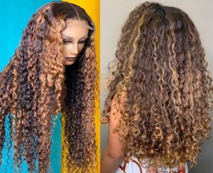 2021 loira ombre onda de água peruca dianteira do laço brasileiro virgem hd destaque bob solto onda profunda peruca encaracolado frente do laço perucas cabelo humano 4163990