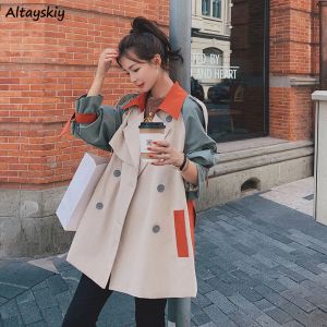 Trenche Casual Trench Coat Womens Kawaii Ins 3xl Streetwear Leisure Patchwork Aline Belt High Street Ladies Chic Europe Style Overrock