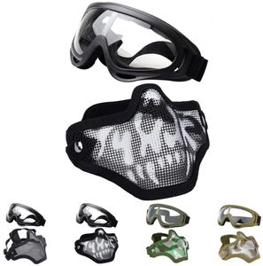 Taktik Güneş Gözlüğü Airsoft Çekim Halfmask Çelik örgü ve gözlükler Set Sport Paintball CS Gözleri Koruma9985297