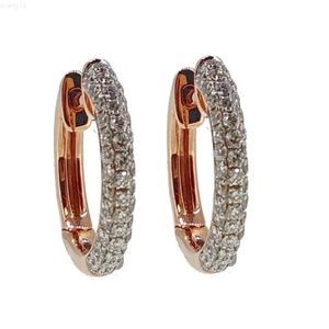 Hot Sales Casual Custom Made Pave Set 18k Solid Rose Gold Natural Round Diamond Fine Jewellery Hoop Earrings for Women