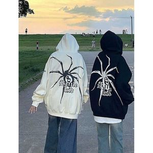 Męskie bluzy bluzy 126Kid Spider Man Hooded Hoodie Trenda marka męska jesienna sztywna retro ponadwymiarowa ciężka para uliczna