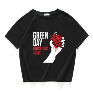 T-shirt famous band Green Day women tops 100% Cotton tshirt Casual Tshirt women Oneck allmatch crops top Summer loose top women