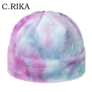 Autumn Winter Faux päls Rainbow Multicolor Tie Dye Skallies Caps Fashion Hip Hop Tjock Warme Beanie Hat For Women Girls Gorros251o