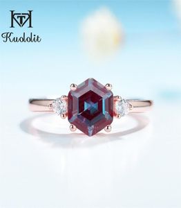Kuoit 2CT lab grown Alexandrite Gemstone Ring for Women 925 Sterling Silver 585 rose gold hexagon Luxury Ring Fine jewerely 2201213087492
