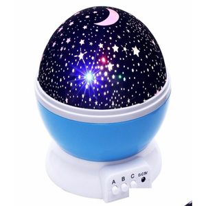 Luzes noturnas LED Rotating Star Projetor Novidade Iluminação Lua Céu Rotação Crianças Bebê Berçário Night Light Bateria Operado Emergência U Dhskl