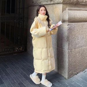 Kadın ceketleri açık sarı pamuklu paded ceket orta uzunlukta kış kapüşonlu yastıklı pamuklu pamuklu kap