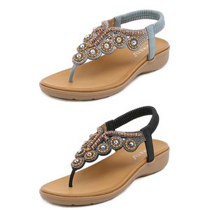 Bohemiska sandaler Kvinnor tofflor Wedge Gladiator Sandal Womens Elastic Beach Shoes String Bead Color14 GAI