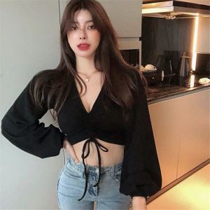 Blouse Fall Korean Solid Spring Feminino Party Fashion Leisure Ladies Clothing New 2022 Blouses Women Cop Top Bodycon Sexy Tops