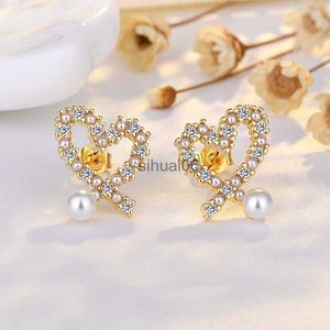 Stud Stud silver OL sweet love heart stud earrings with shining crystal bling luxury pearl designer ear rings earings earring jewelry 240306