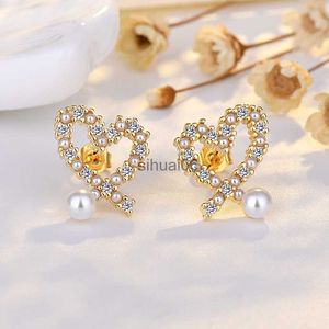 Stud Stud Silver ol Sweet Love Heart Stud örhängen med Shining Crystal Bling Luxury Pearl Designer Ear Rings Earings Earring SMYECHTID 240306