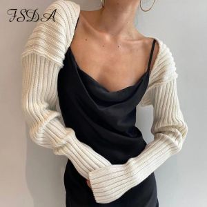 Cardigans FSDA O NECK DŁUGO ROKEW CARDIGAN SWATER Białe kobiety 2020 Seksowne dzianiny Jumper Zima swobodne kobiety