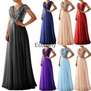 Kleid Neue Elegante Chiffon Kleid Für Frauen 2023 VNeck Solide Spleißen Lange Abendkleid Hochzeit Party Prom Kleider Galadress Vestidos