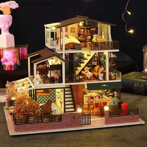 Architecture/DIY House DIY Wooden Doll Houses Miniature Building Kits With Furniture Light Assembly Romantic Big Casa Dollhouse Toys for Girls Gifts