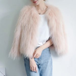 Pele nova trança de cabelo casaco de pele de guaxinim feminino curto parágrafo mangas nove pontos fino versão coreana do inverno