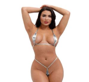 Micro Bikini Plus Size Swimwear Women Swimsuit Women Biquini Bikinis Patent Leather Bronzing Halter String Spets Thong Nightclub H2199401010