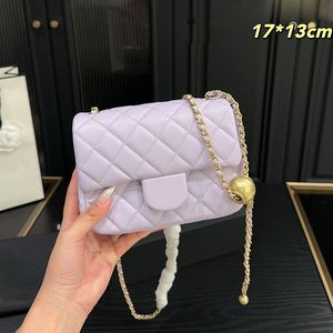 Ladies Designer Light Purple Shoulder Bag Classic Flap 17/20cm Lambskin Leather Diamond Golden Ball Hardware Matelasse Chain Cross Body Handbag Lovely Luxury Purse