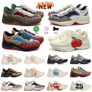 Luxo Rhyton Sneakers Designer Sapatos Homens Mulheres Plataforma Sapato Chunky Couro Interlock Impresso Vintage Logo Mouse Boca Impresso Moda Mens Old Dad Trainers 35-45