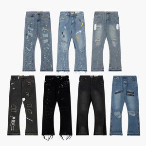 24SS Top Craft мужские дизайнерские джинсы Ретро мода High Street Broken Holes Джинсы масляная краска брызги чернил брюки