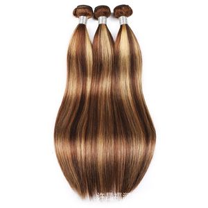 Hårstycken P4 27 Honey Blonde och Brown Jerry Curly Human Bundles med 4x4 spetsstängning peruansk 220g Set 10 24in 230314