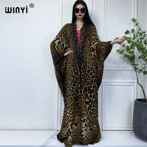 Blends WINYI 2023 new winter clothes for women Leopard print Africa Luxury Long Fur Loose dress Thick Warm long down coat winter abaya