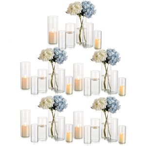 Vaso de vidro cilíndrico conjunto de 30 vasos claros modernos para decoração de sala de flores furacão castiçais pilar velas casa flor 240301