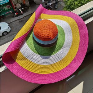 Hüte mit breiter Krempe, Regenbogen-gestreift, großer Anti-Ultraviolett-Sonnenschutz, Sonnenhut, Strand, mit Drahtkante, kann beliebig gefaltet werden. Breite2347