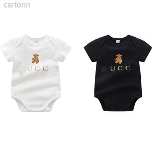 Footies Designer Newborn Baby Girl Boy Rompers Clothes Infant Girls Cartoon Bear Print Short Sleeve Jumpsuits Onesie Bodysuit 240306