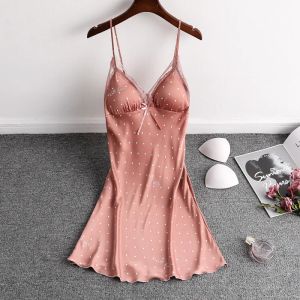 Elbiseler Seksi kolsuz kayış Nightgown Yaz Kadınları Dantel Nightdress Saten Vneck Solless Nighty Elbise Salonu Uyku Elbise Siravat