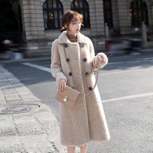 Päls 2023 Hot Selling New Teddy Bear Fur Coat Kvinnor får skjuvad fleece päls en bit kappa lång förtjockad vinterjacka L10