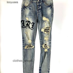 Jean Designer Jeans Amirs Amires Patchwork broderi Sidobrev slitna skadade tvättade GJPU