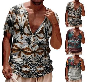 MEN039S Tshirts Derin V Boyun T gömlekleri Erkekler Erkekler Dijital 3D Fil Sleeven Kısa Üst Moda Men39s Beyaz Bulkmen031134003
