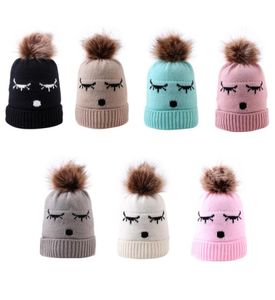 Baby virkning beanies hatt med boll tjej pojke vinter stickade hattar med ögon varma pompom caps 7 färger9273667