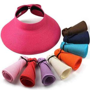Summer Women szerokie czapki czapki wizjerze z Bowknot Składane czapki plażowe przenośne słomkowe ochronę słomy kapelusz na zewnątrz alpejski czapka zz zz