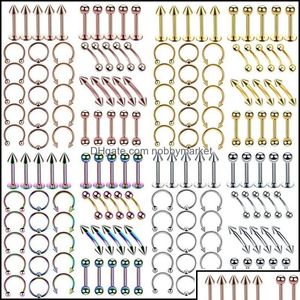 Kaş Takı Kaş Takı Mücevher gövdesi 40pcs Cerrahi Çelik Bk Burun Dil Bar Labret Piercing Set Seling Halkası Lot Paket Damlası Dh7QA