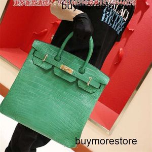 Totes Hac 40cm Bolsa 10a Feito à Mão Couro Genuíno Versão Personalizada de Fábrica Birkinns Crocodilo Família Qualidade VIP Diretor Completo Original Um Ombro Verde Mas