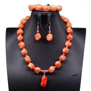 Necklace Earrings Set African Jewelry Coral Beads Natural Irregular Shape Pendant Bracelet FREE SHIP ABG079