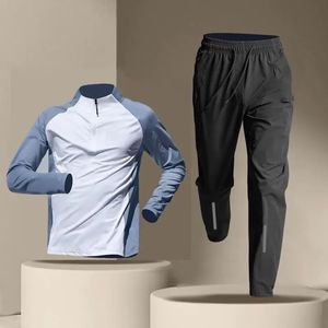 Quick Dry Male Clothes Tracksuit Tshirt Sets Spring Autumn Men Half Zipper Long Sleeve Breathable Sports Training Pants Suit 240227