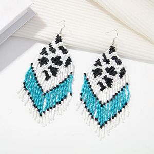 Dangle Earrings Rice Bead Hand Woven Fashion Cow Print Versatile Beading Simplicity Bohemia Alloy Ma'am Fringed