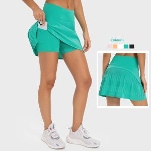 Sukienki Kobiety spódnica tennisowa solidny kolor 2 na 1 trening na zewnątrz plisowany spódnica oddychająca szybka kieszonkowa kieszonkowa bieganie Skort Sportswear