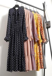 Autumn Dress Polka Dot Vintage Chiffon Dresses Female Shirt Vestidos Bow Floral Long Sleeve Dress Lady Casual Plus Size Clothes2732345