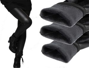 YSDNCHI Leggings in pelle invernali Pantaloni da donna Elastico a vita alta Leggin caldi Velluto spesso Push Up nero 2112043810130