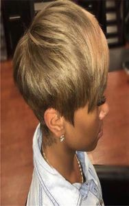 Синтетические парики Короткий светлый парик с боковой челкой Пикси для афро-женщин Повседневные вечерние накладные волосы Натуральный вид1086847
