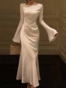 Autumn Elegant Solid Midi Dres Flare Sleeve Slim Mermaid Spring French Vintage Wedding Party Vestidos Robe Mujers 240313