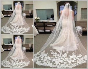 Fashion Chapel Length Tulle Bride Wedding Veils with Comb Applique Decoration Long Bridal Veil Hair Accessories9813607